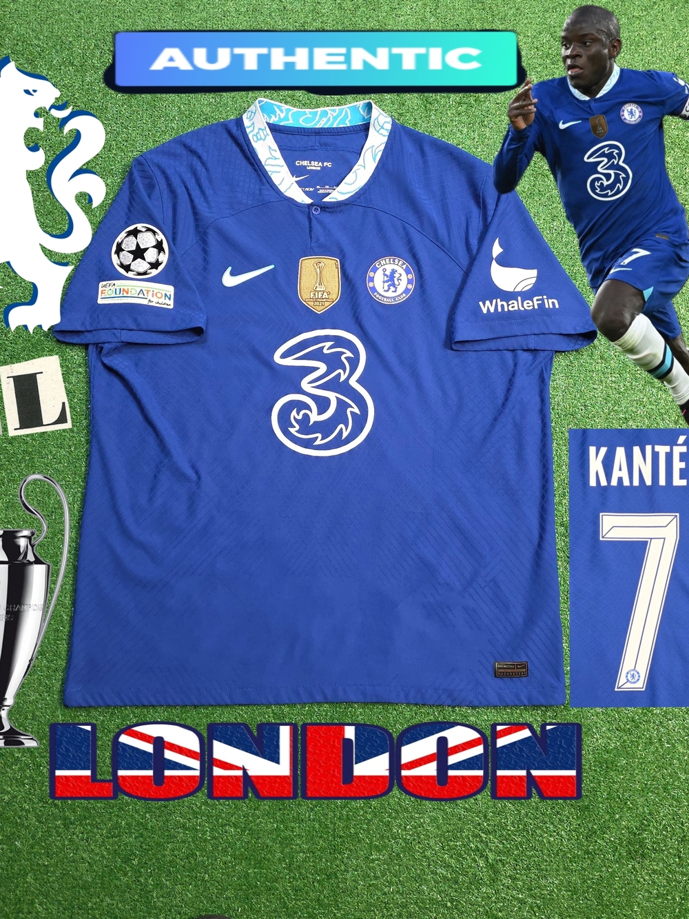 Nike Chelsea FC Ngolo Kante #7 2022/2023 Authentic Home Blue Jersey Rare XXL UCL